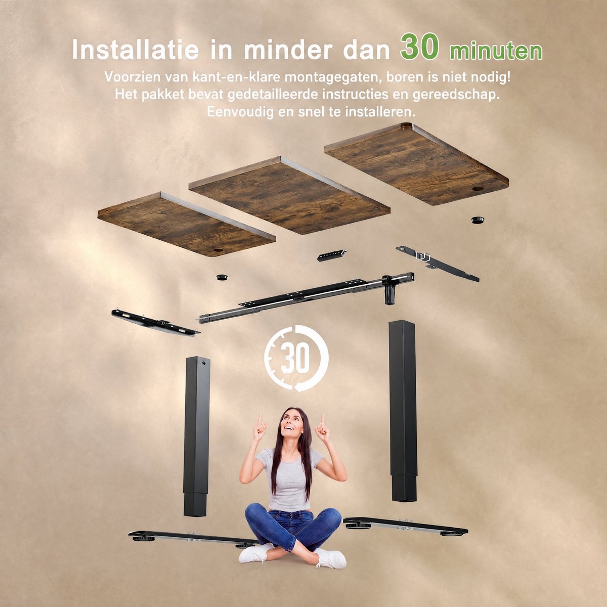 Devoko Zit-Sta Bureau 120x60 cm - Digitaal Display - Zit-Alarm - 2 Geheugenstanden - Elektrisch Verstelbaar - Bruin