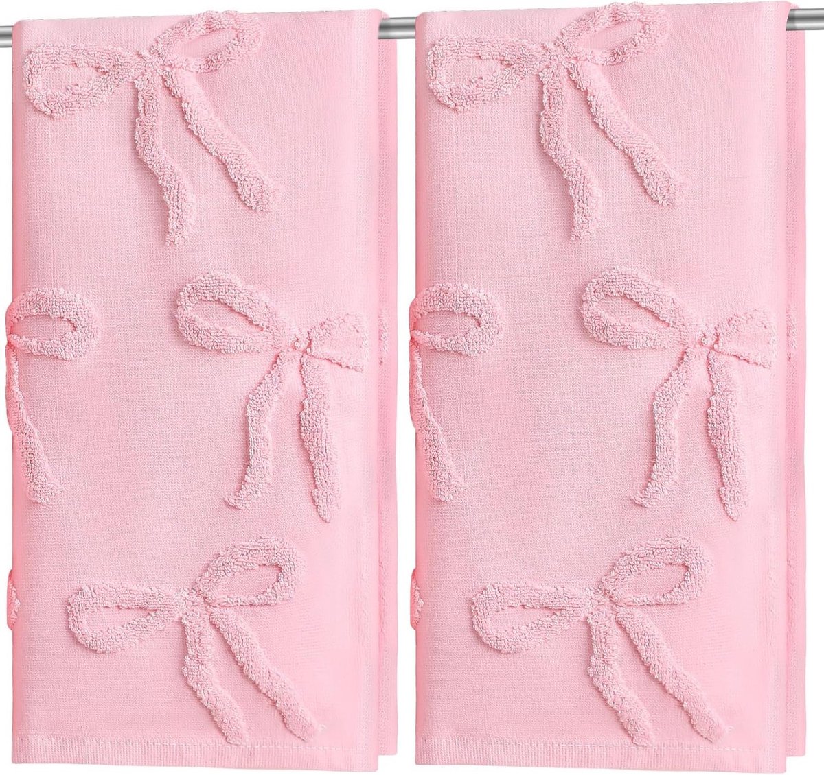 Roze Badkamerhandschoenen met Voile, 100% Katoen, Absorberend en Decoratief, Ideaal voor Badkamer en Cadeau, 35x75cm, Luxe en Comfortabel