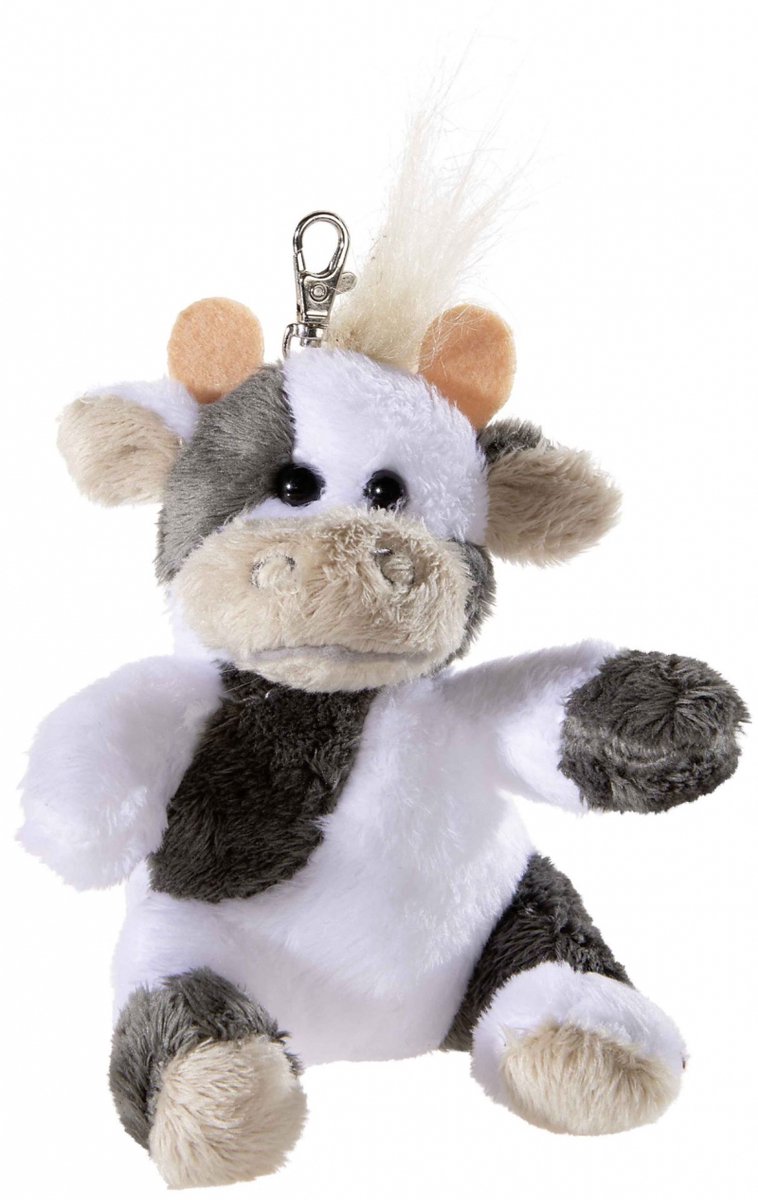 Heunec pluche sleutelhanger koe 10cm - knuffel sleutelhanger.