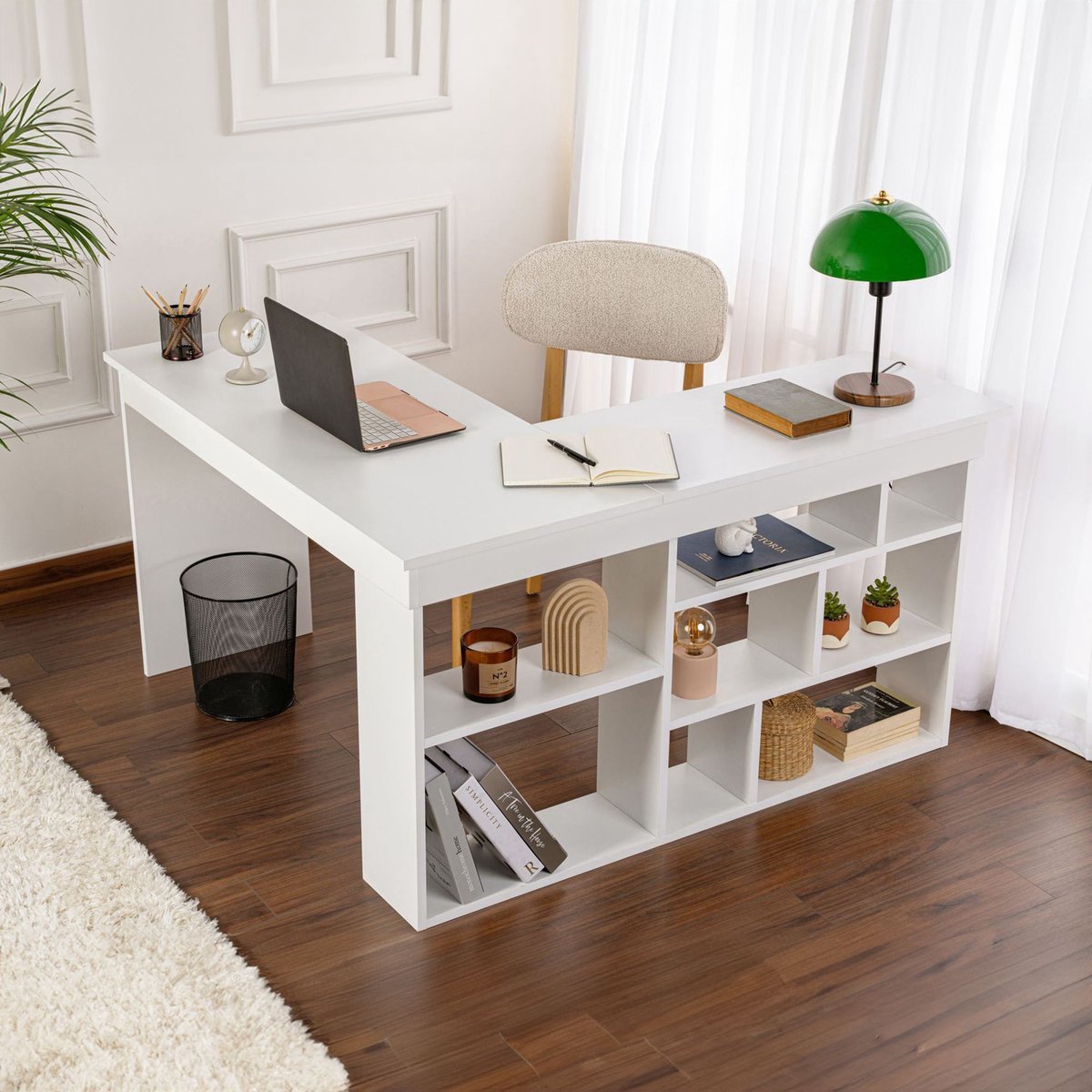 Skye Decor , Bureau, Vesper - Natural White, Gemelamineerde spaanplaat, Naturel wit, 130 x 120 x 72 cm Atlas