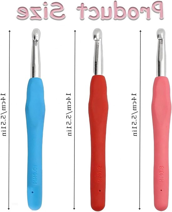 Set van 3 Ergonomische Haaknaalden in Verschillende Maten voor Haken, Breien en Creatieve Projecten - Kleurige Aluminium Naalden met Zacht Handvat voor Beginners en Gevorderden van Merkloos — afbeelding 5