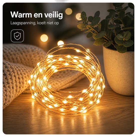 BOTC Lichtsnoer Binnen en Buiten Met Afstandsbediening - Fairy Lights 10 meter - LED Lampjes Slinger - Soothe Lichtsnoer Binnen - Op Batterijen - Warm White