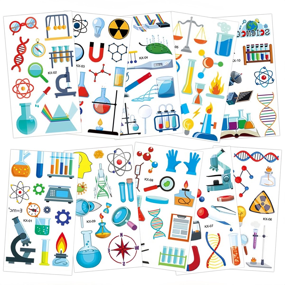 aladdien - Wetenschappelijke Tatoeages - Educatieve Stickers - Leuk voor Feesten - 10 Stuks - Perfect voor Kinderen - Wetenschap Thema