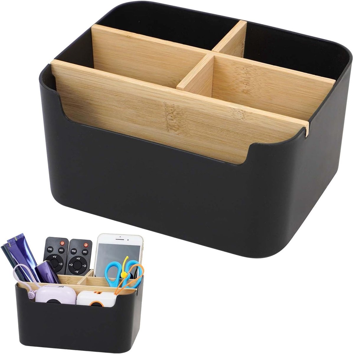 Organiser voor Bureau met 5 Compartimenten, Verwijderbare Houten Opbergdoos voor Kantoor, School en Cosmetica, Ideaal voor Pennen en Kleine Voorwerpen