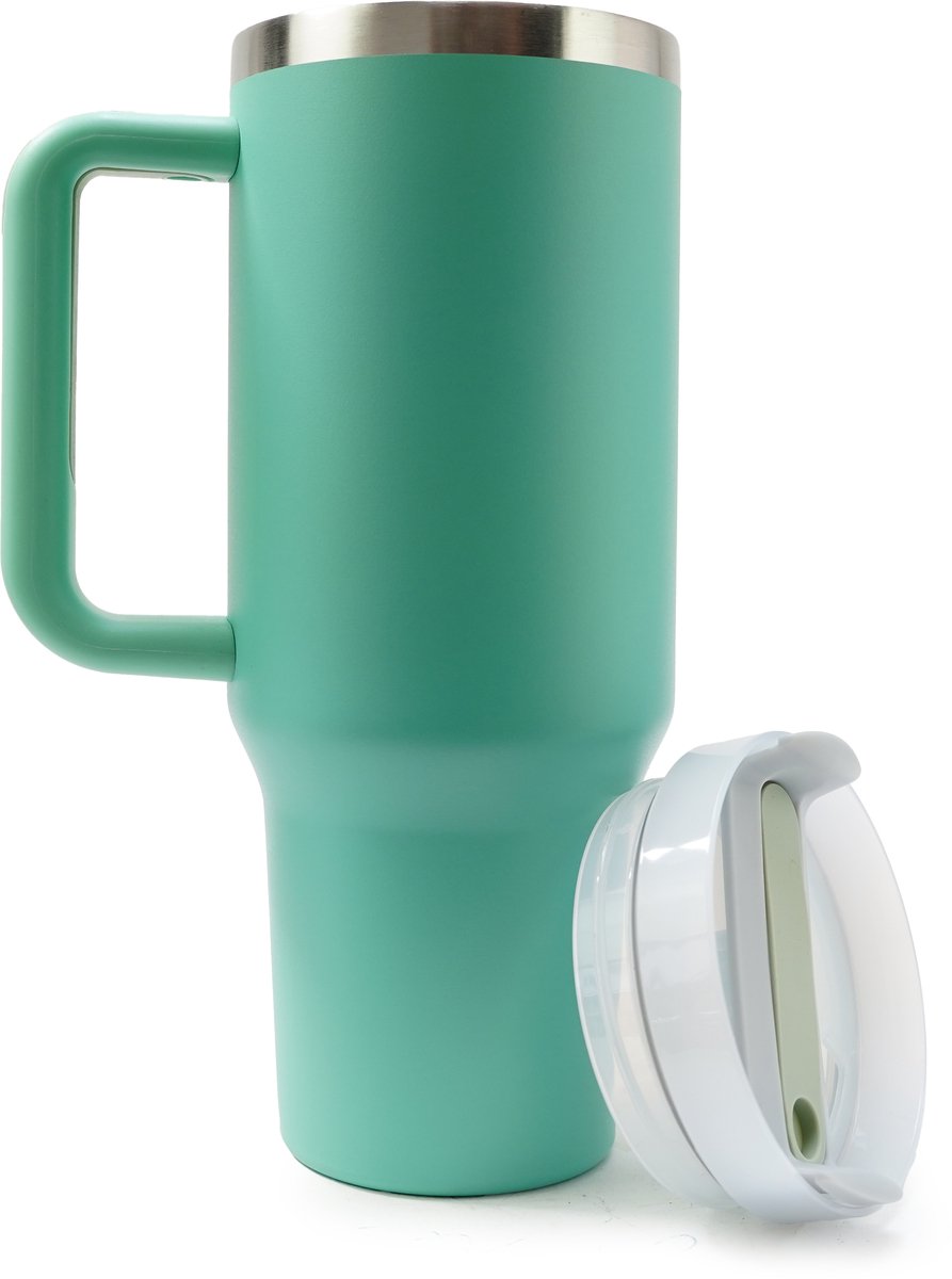 Eurocatch Tumbler 1.2L - Thermosbeker met Rietje en Handvat - 11 uur koud 48 uur met ijs - Vaatwasserbestendig - Groen