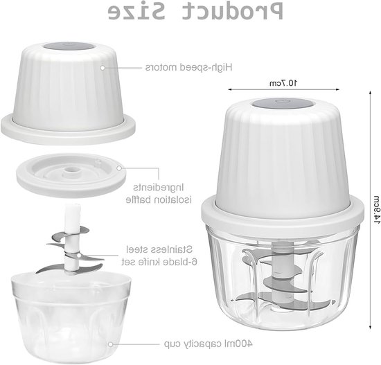 Elektrische Multi-Functionele Uienhakker 400ml - Groente- en Vleeshakker voor Uien, Knoflook en Meer van Merkloos — afbeelding 5