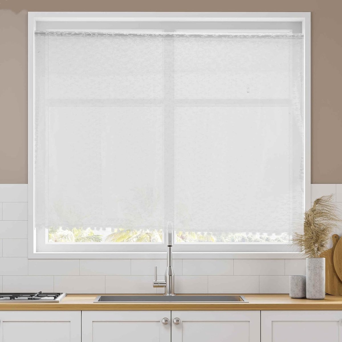 Lace Cafe Gordijnen voor Badkamer en Kelder - Lichtdoorlatende Korte Gordijnen 43x100cm, Wit, 1 stuk