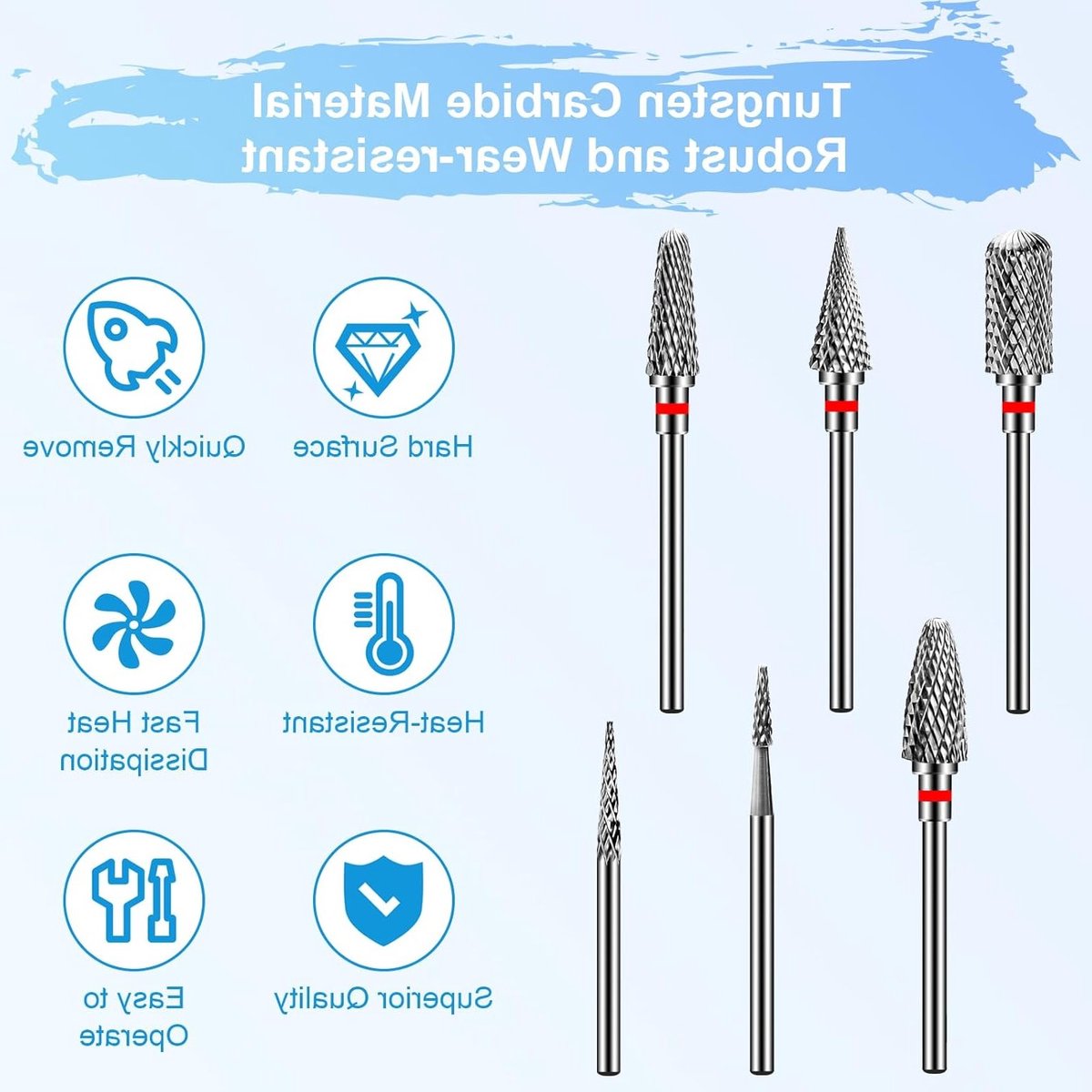 Set van 6 Professionele Nagelfrees Bits voor Manicure en Pedicure - Perfect voor Acryl, Gel en Polygel, 3/32 Inch, Hoogwaardige Carbide Accessoires voor Nagelverzorging