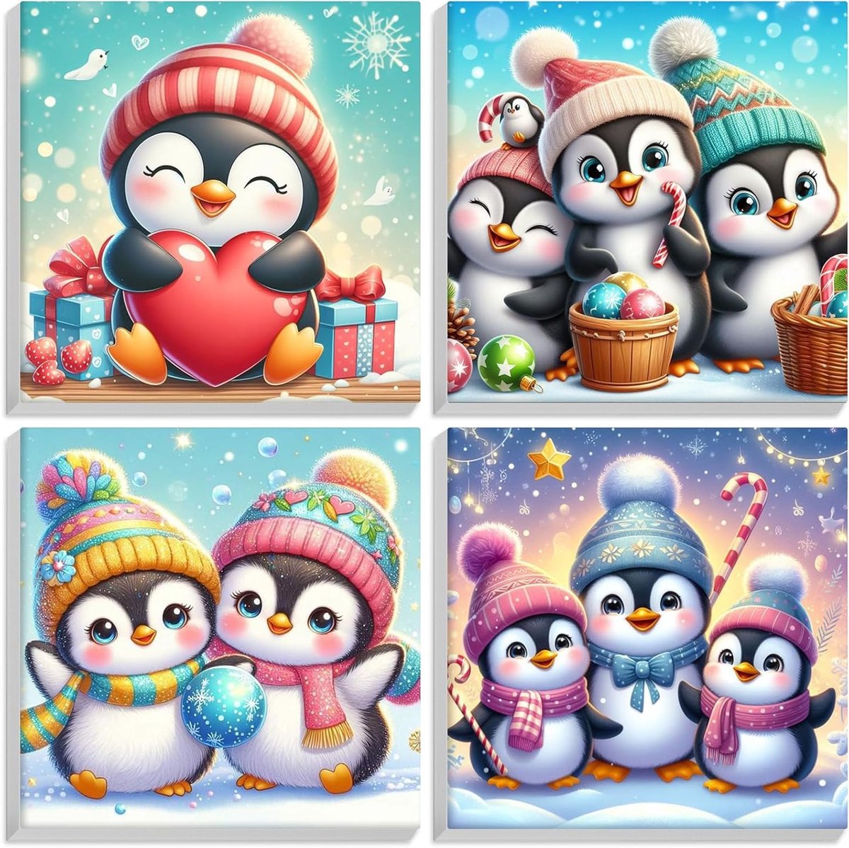 Set van 4 Kerst Schilderen op Nummer voor Volwassenen en Beginners met Lijst, DIY Acryl Schilderset voor Thuisdecoratie en Creatieve Cadeaus
