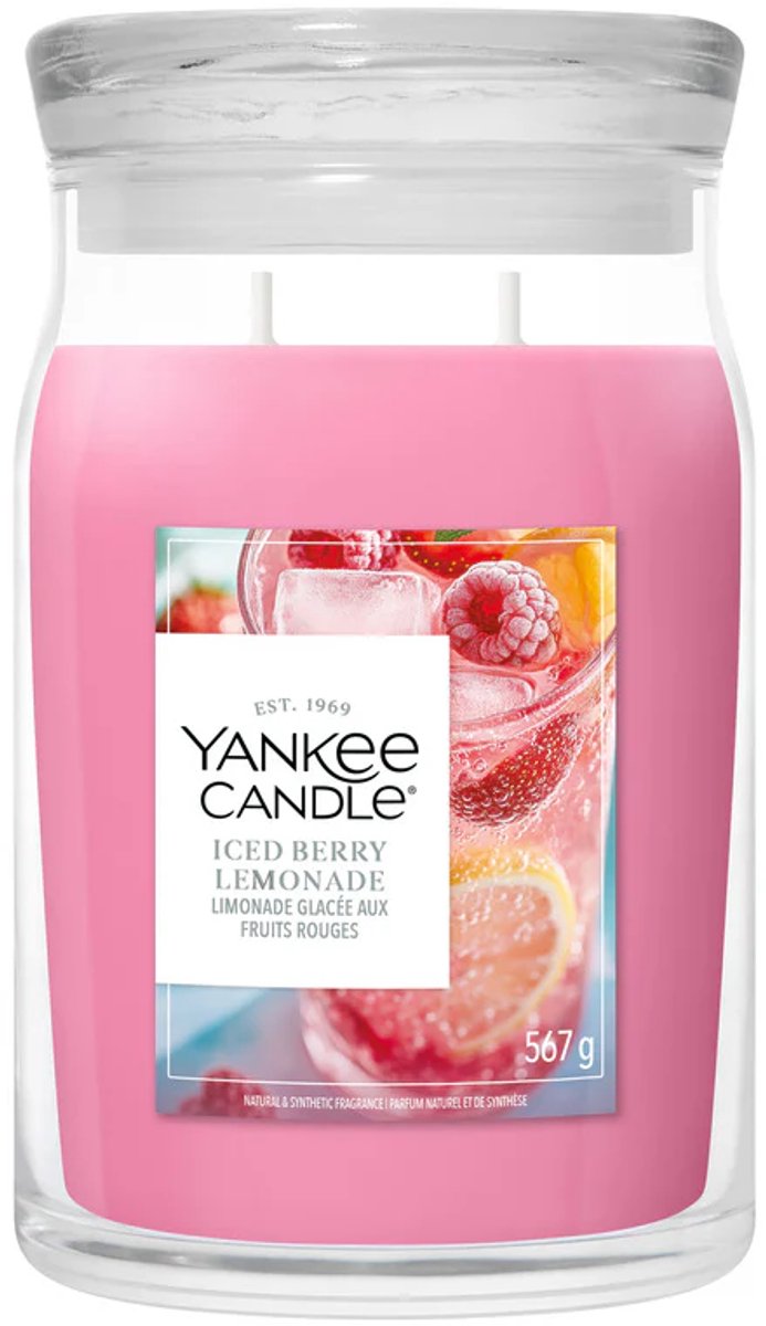 Yankee Candle Iced Berry Lemonade Large Jar Geurkaars - 90 branduren - twee lonten Roze