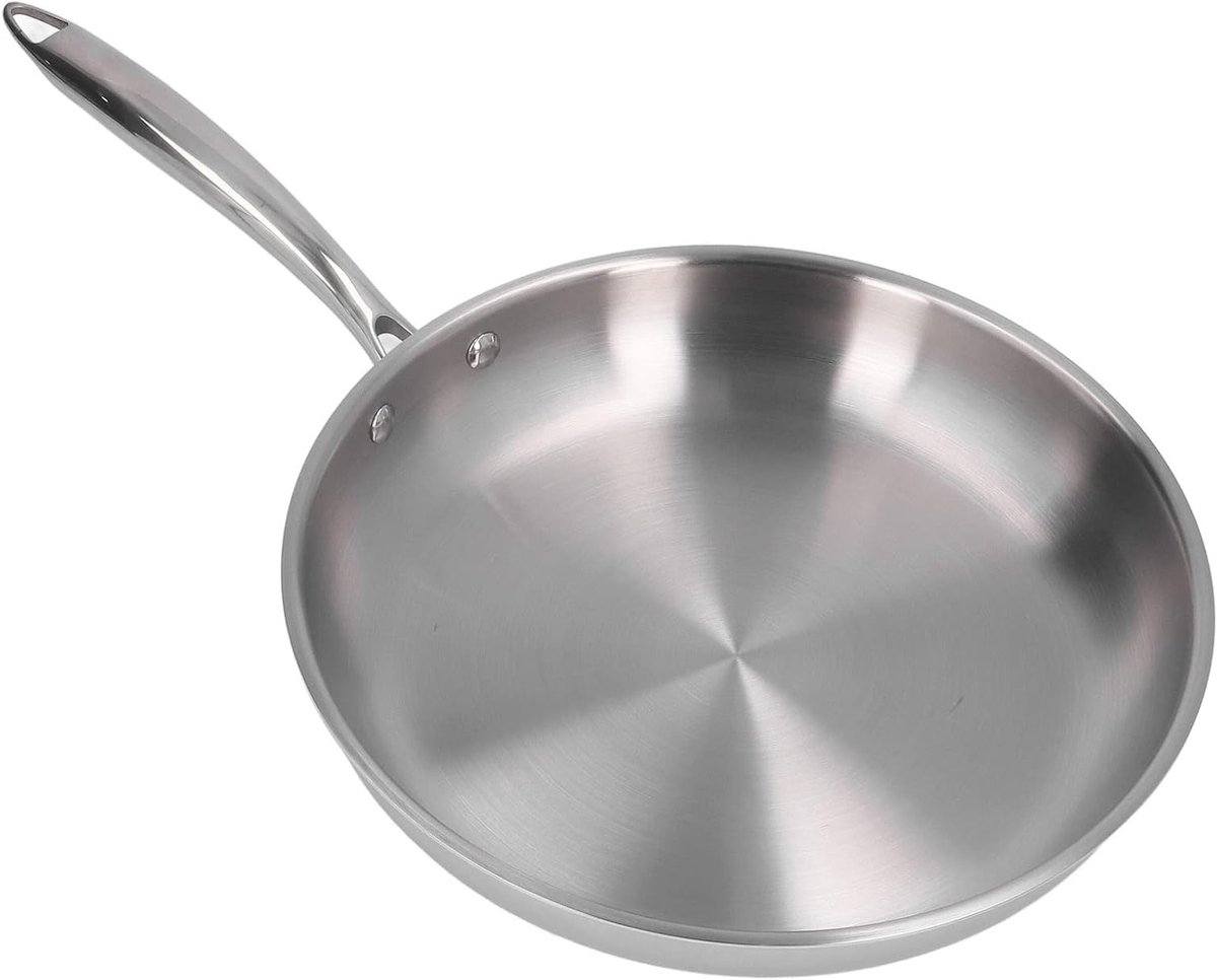 Roestvrijstalen pan 30 cm - 3-laagse ongecoate braadpan met ergonomische handgreep