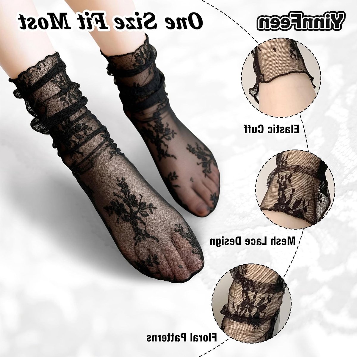 Zomerse Transparante Kousen, 6 Paar Dunne Floral Net Sokken voor Dames, Ademend en Comfortabel voor Casual Gebruik