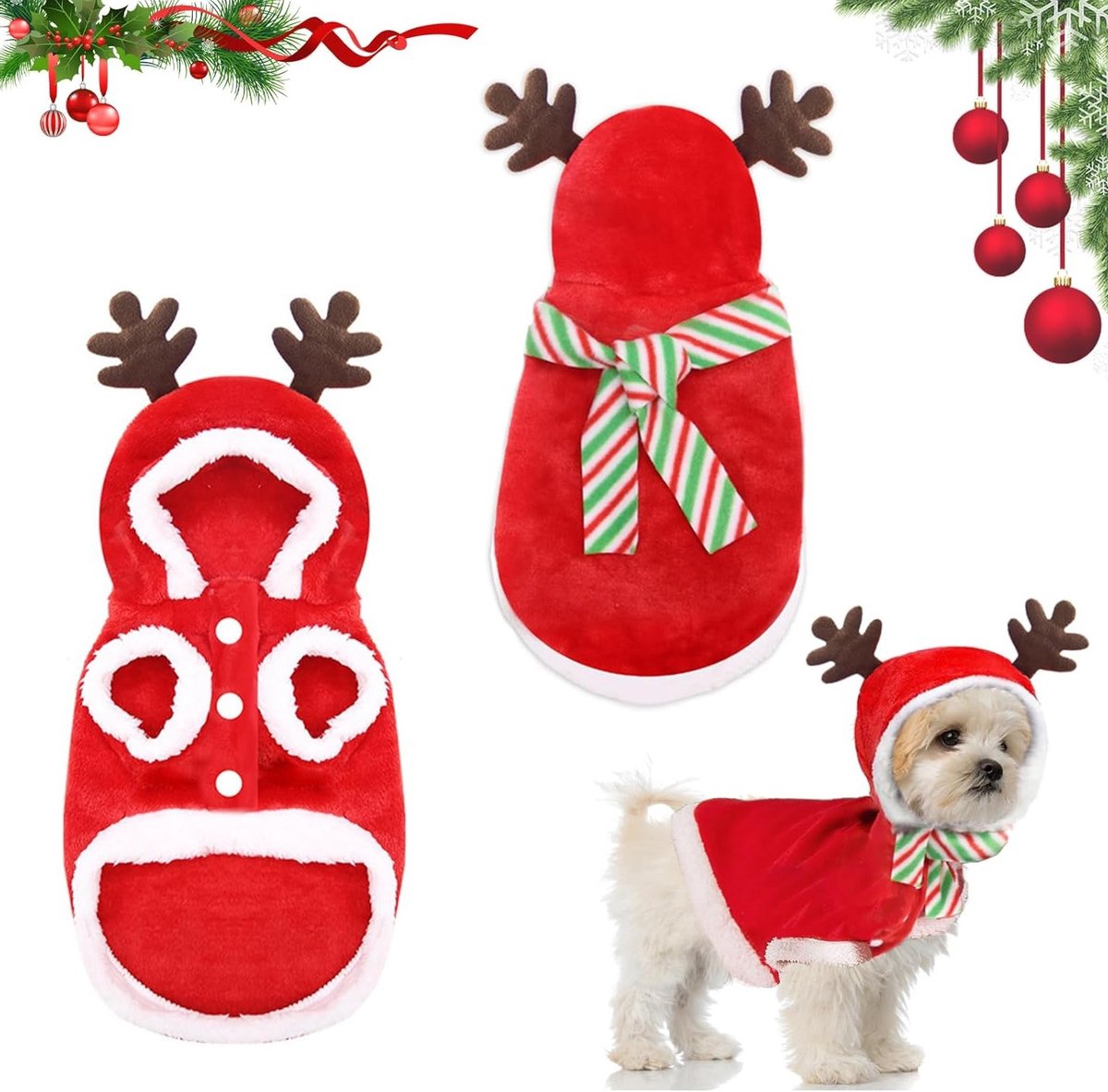 Kerstkostuum voor Honden en Katten - Feestelijke Kleding voor Kleine Honden met Sjaal, Perfect voor de Feestdagen