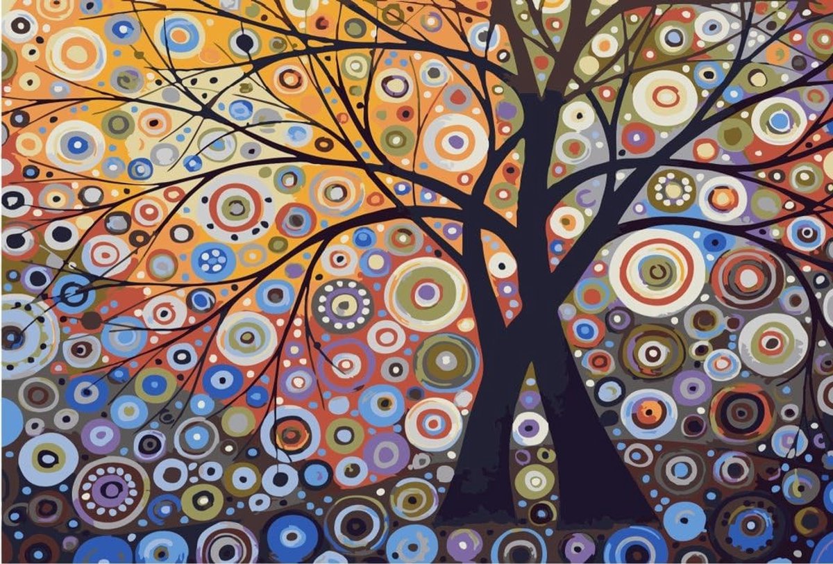 Abstracte Cirkelboom Schilderen op Nummer voor Volwassenen en Kinderen, Creatieve DIY Wanddecoratie met Olieverf en Kunstzinnige Beleving