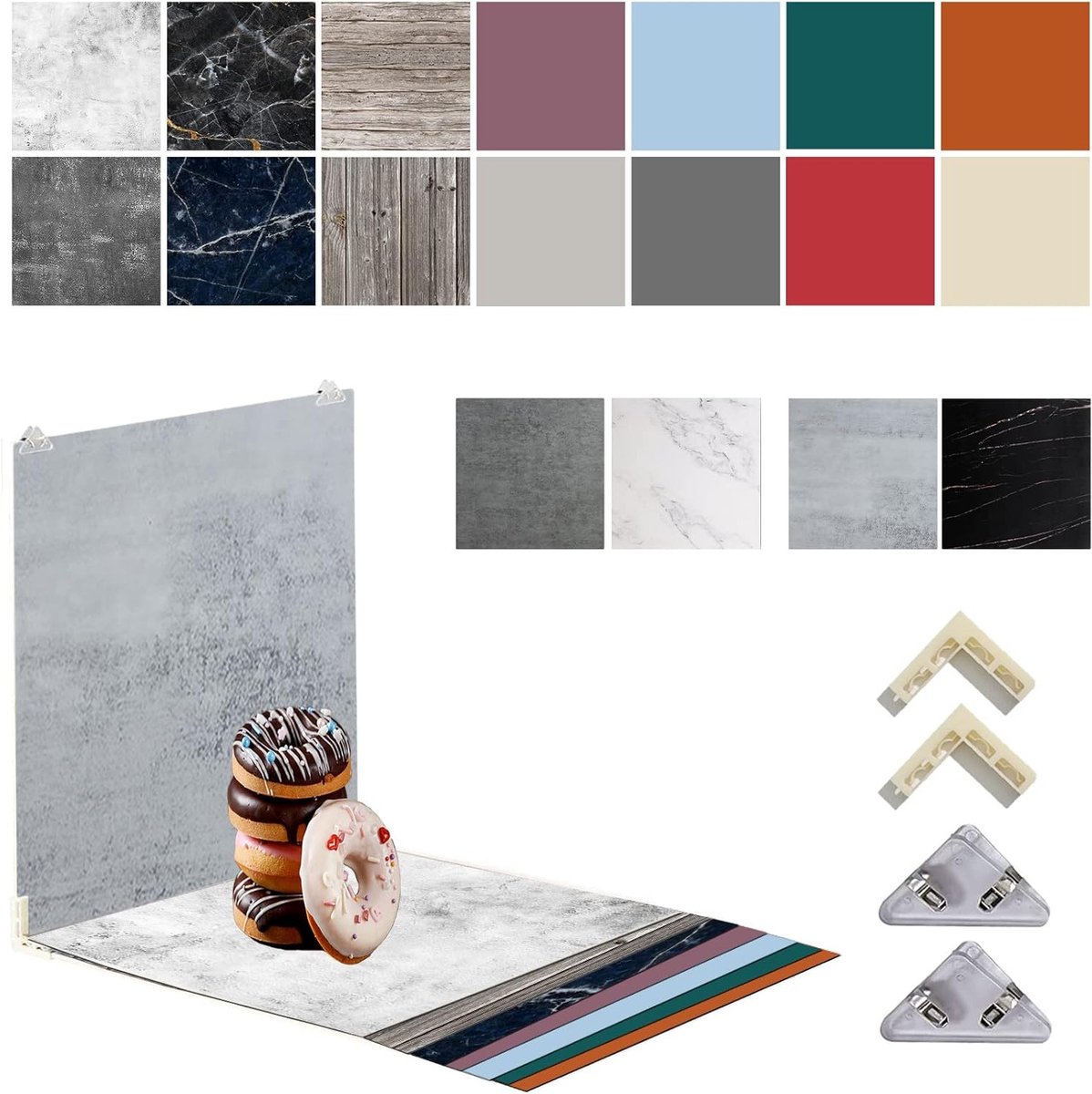 Professionele Fotografie Achtergrond voor Producten, Waterdicht en Herbruikbaar voor Voeding, Sieraden en Cosmetica (Oranje, Rood, Blauw)