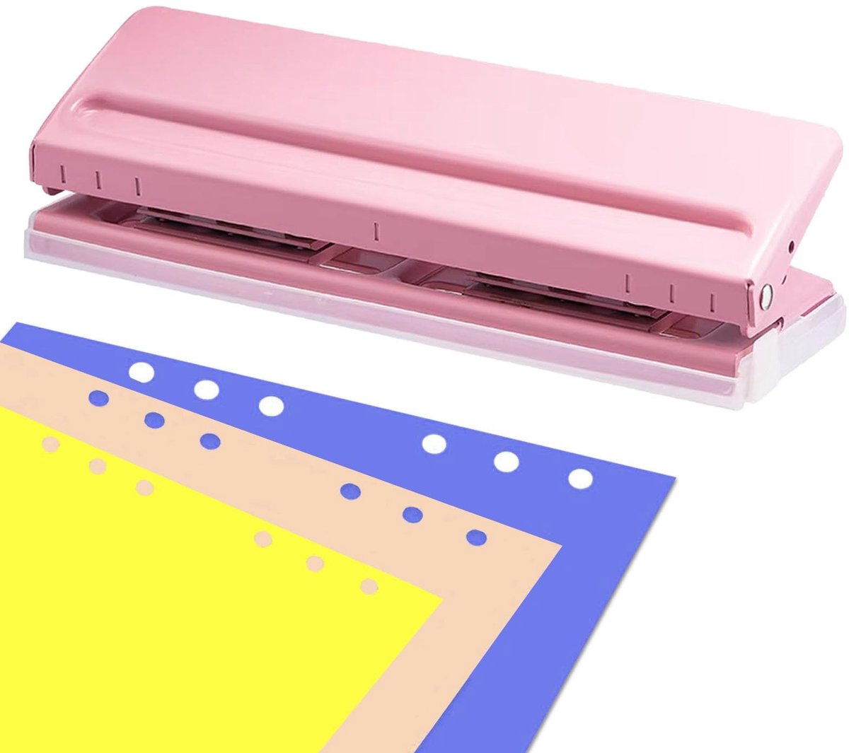 Dailygoody - Perforator - 6 gaten - Verstelbare perforator voor kantoor - Roze - Geschikt voor A3 A4 A5 B3 B4 B5 - Perfect voor papierwerk