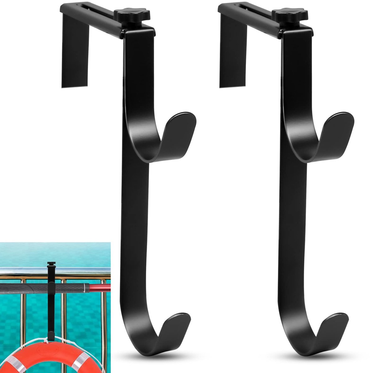aladdien - Poolhaak - Zwarte metalen haak - Ideaal voor zwembadaccessoires - Geschikt voor gebruik in zwembaden - Duurzaam en stevig - Perfect voor ..
