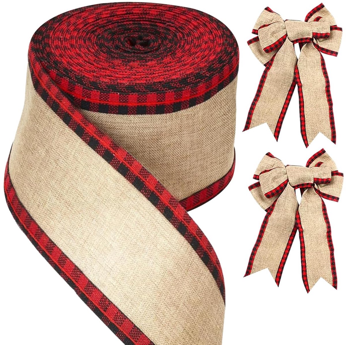 Allecto - Kerst juteband - Cadeaulint - Bedraad - Rood/Zwart - Knutselen - Decoratieband - Geschikt voor Kerst - 10 m