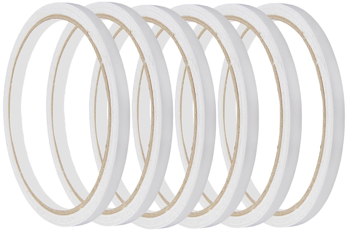 Dubbelzijdige Plakband, Dun en Sterk, 6 Rollen, Zelfklevend Wit voor Knutselen, Naaiwerk, Scrapbooking, Kaarten Maken, Cadeau Inpakken, DIY Projecten, 6 mm x 10 m, Gemakkelijk te Verwijderen en Herbruikbaar