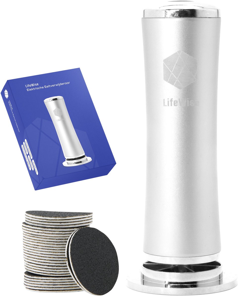LifeWise Elektrische Eeltverwijderaar - 60 Vervangbare Schuurpads - Hygiënisch - Netstroom Adapter - Voetvijl - Zilver