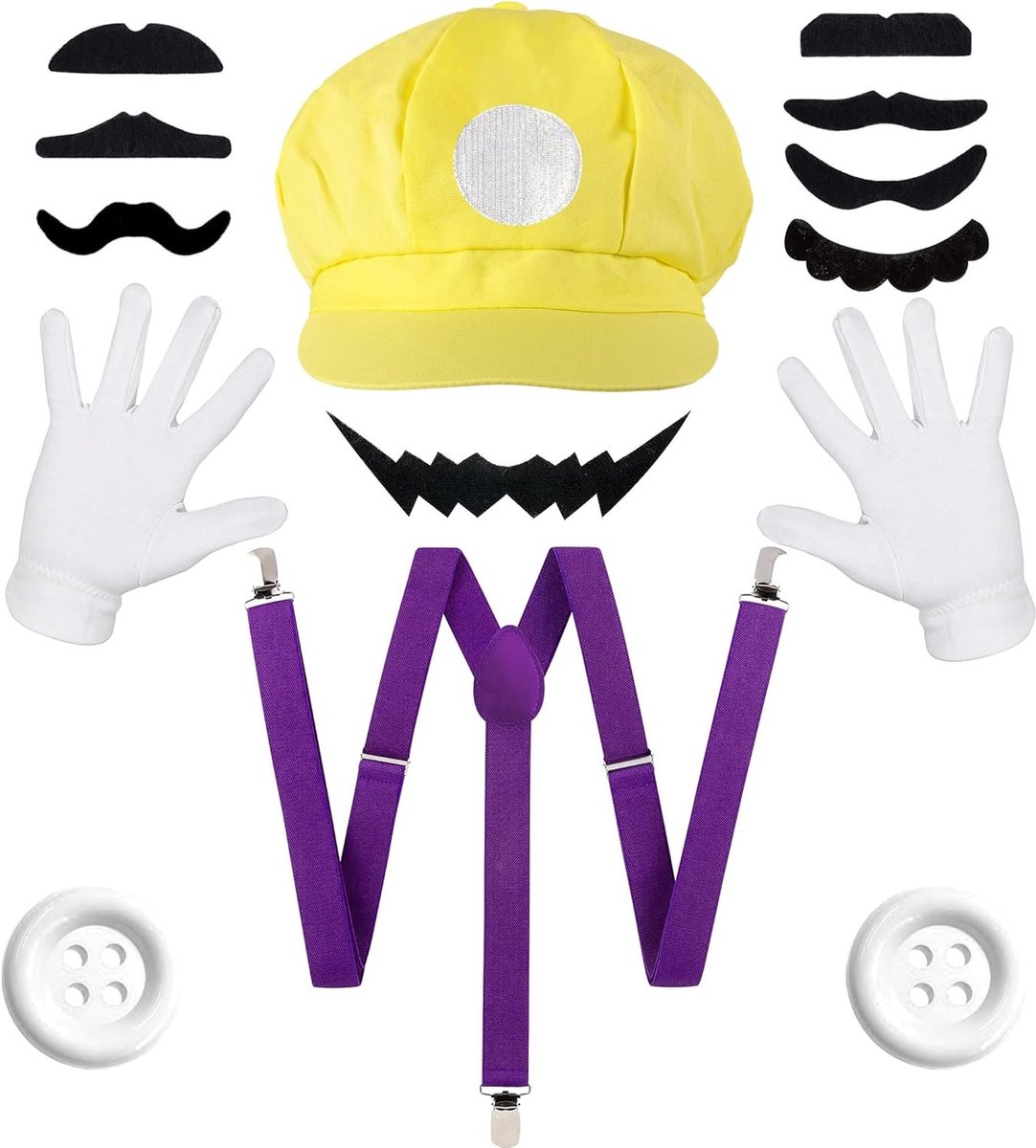 Mario Brothers Kostuum Accessoires voor Carnaval en Halloween - Hoed, Snor, Handschoenen en Schouderbanden voor Cosplay en Feestjes