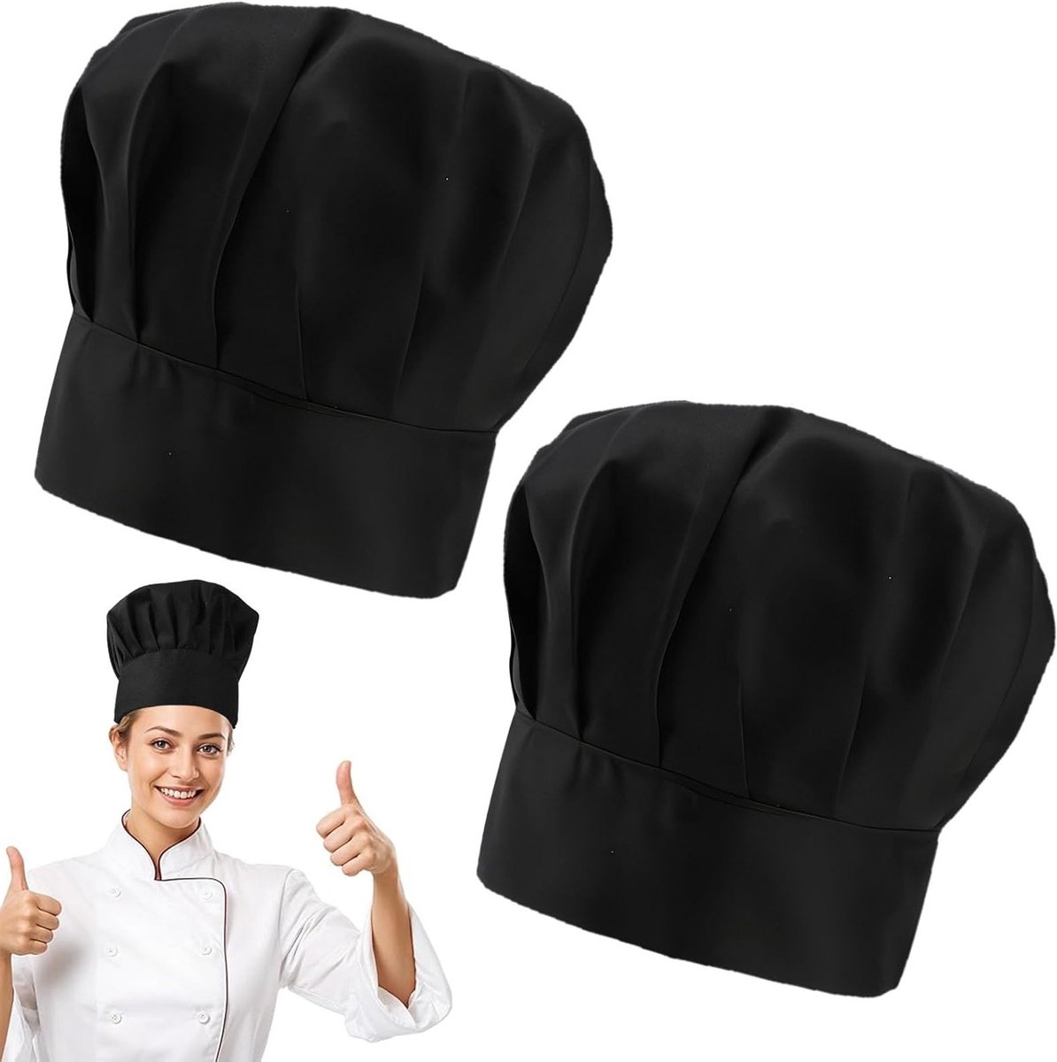 Zwarte Katoenen Chef Hoed - 2 Stuks, Verstelbare Band voor Koken, Bakken en Restaurantgebruik