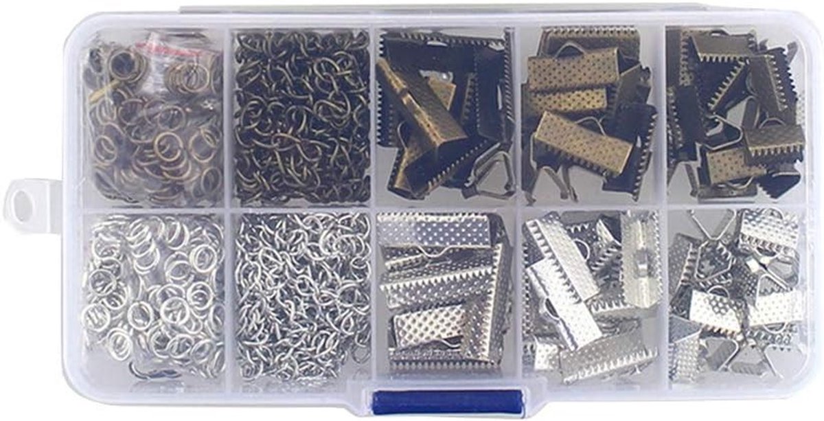 370 stuks metalen kreeftklauwen clips met springringen en kettingverlengingen voor sieraden maken en knutselen accessoires (brons zilver)