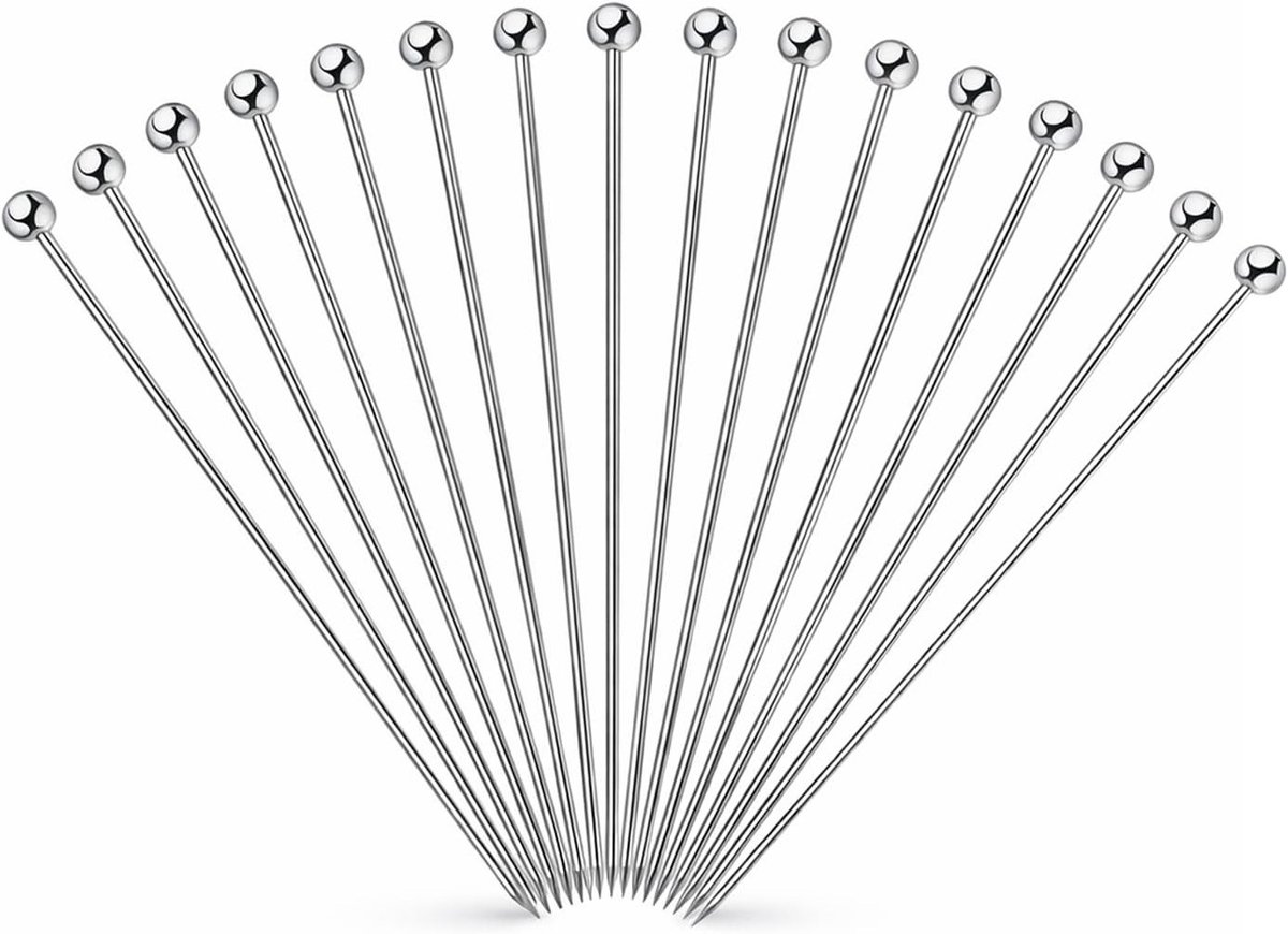 16 Herbruikbare Cocktailplectrums van Roestvrijstaal voor Martini, Spiesjes en Tandenstokers, Perfect voor Dranken en Olijven, Ideaal voor Feestjes en Borrelplanken