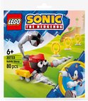 LEGO Sonic de egel 30733 Badnik Skorp. Rode en zwarte robot met grijze grijper, gepantserde staart en Sonic op de verpakking.