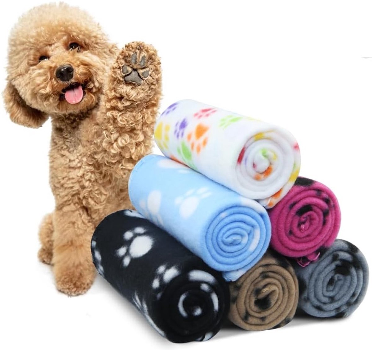 Set van 6 Zachte en Warme Dierenkussens voor Honden en Katten met Pootafdrukken - Ideaal voor Puppy’s en Kittens (60 x 70 cm)