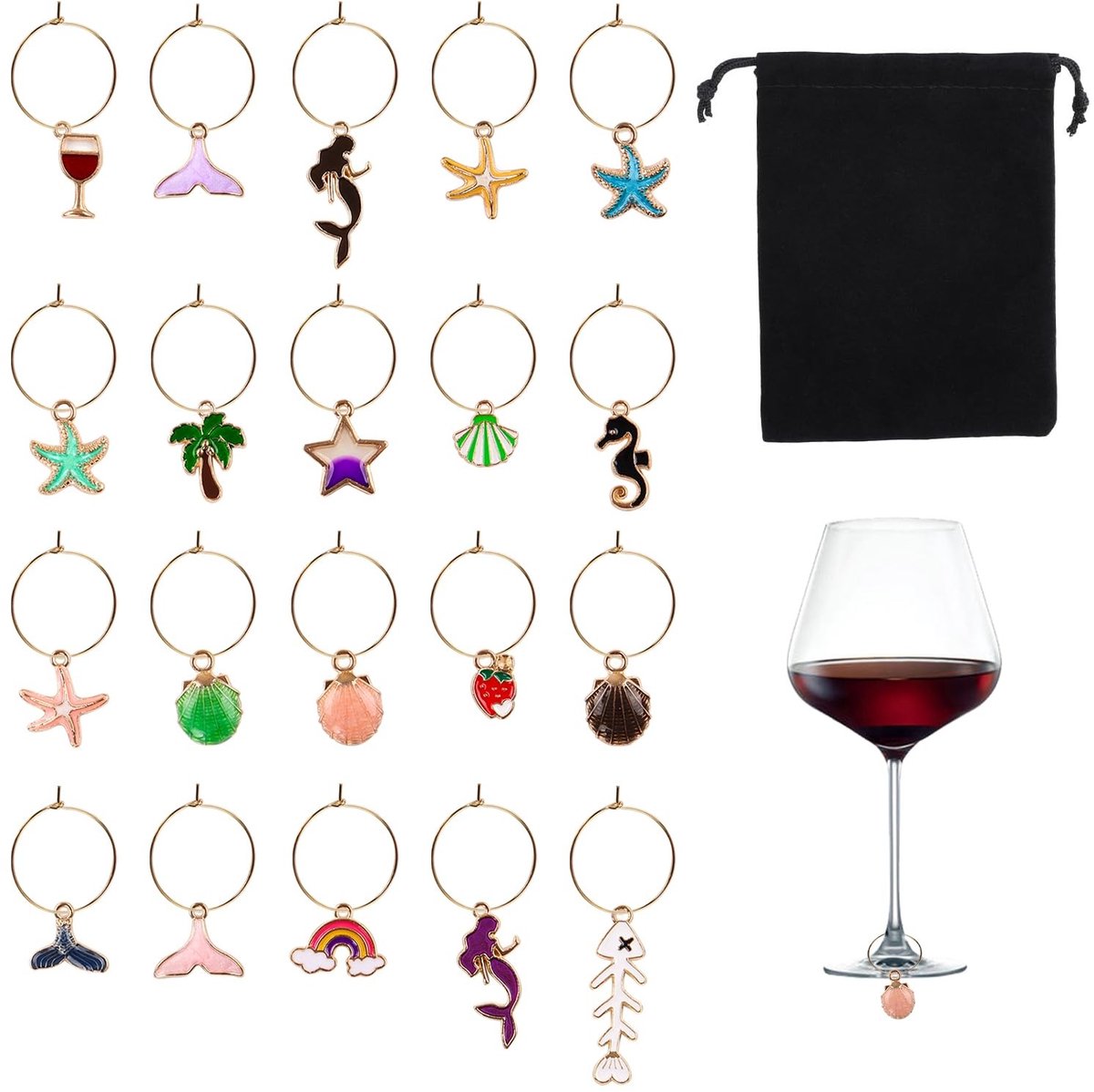 MTTProducts - Wijn glazen charms - Drankmarkers - Feestelijke party essentials - Multicolour - Cocktail en champagne glazen - Ideaal voor wijnproeverij...