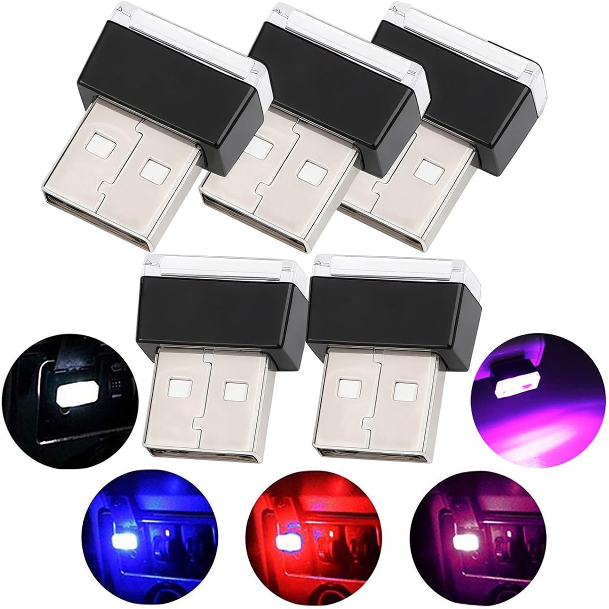 Store_9 - Auto LED-sfeerverlichting - Interieurdecoratie - Comfortabele sfeer - 5-delige USB-verlichting - Geschikt voor elke auto - 5 kleuren