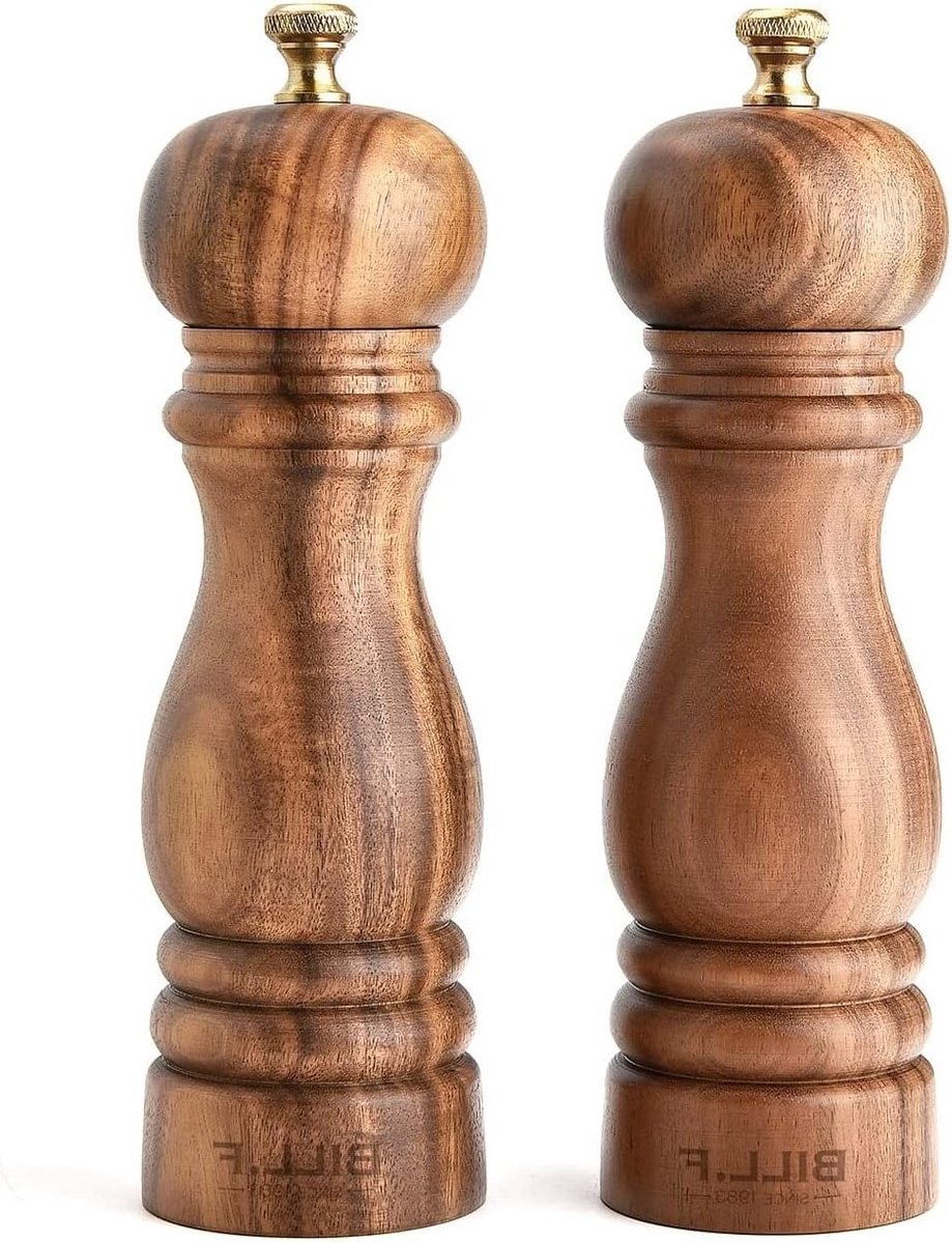 Set van 2 Houten Pepermolens en Zoutmolens met Verstelbare Keramische Rotor - 18 cm, Perfect voor Keuken en Tafeldecoratie