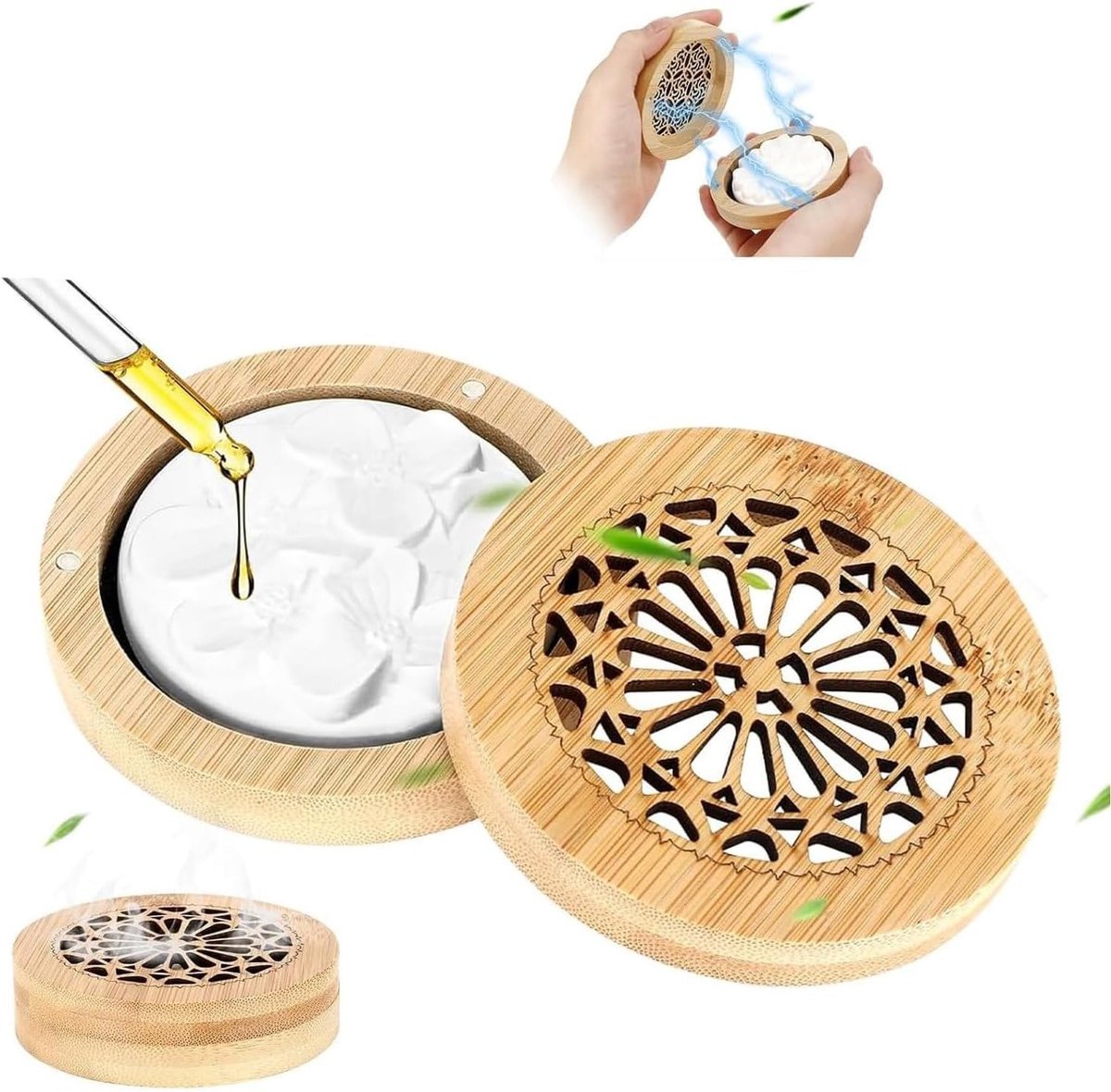 Houten Wierookhouder 9x9x2.4cm met Geurende Chips voor Aromatherapie in Slaapkamer, Badkamer en Yoga Ruimtes