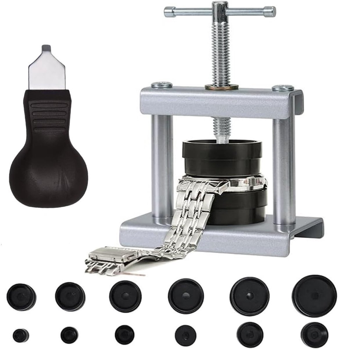 Complete horlogemakersset voor het sluiten van horlogekasten en vervangen van batterijen, inclusief gereedschap en accessoires