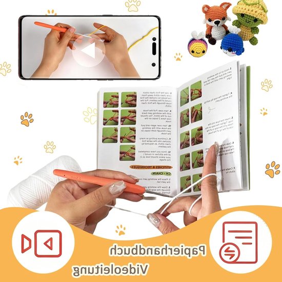 Haakset voor beginners met instructies, zachte garen en accessoires, inclusief draagbare haaknaald - Perfect als cadeau voor creatievelingen (walvissen, bijen, vossen) van Merkloos — afbeelding 3