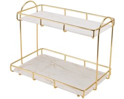 Spacnana 2-Tier Badkamer Opbergrek - Gouden & Witte Cosmetica Organizer