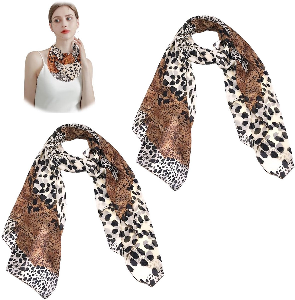 Leopard Patroon Sjaals voor Vrouwen - Comfortabele en Dunne Neckerchief voor Feestjes, Reizen en Avondkleding