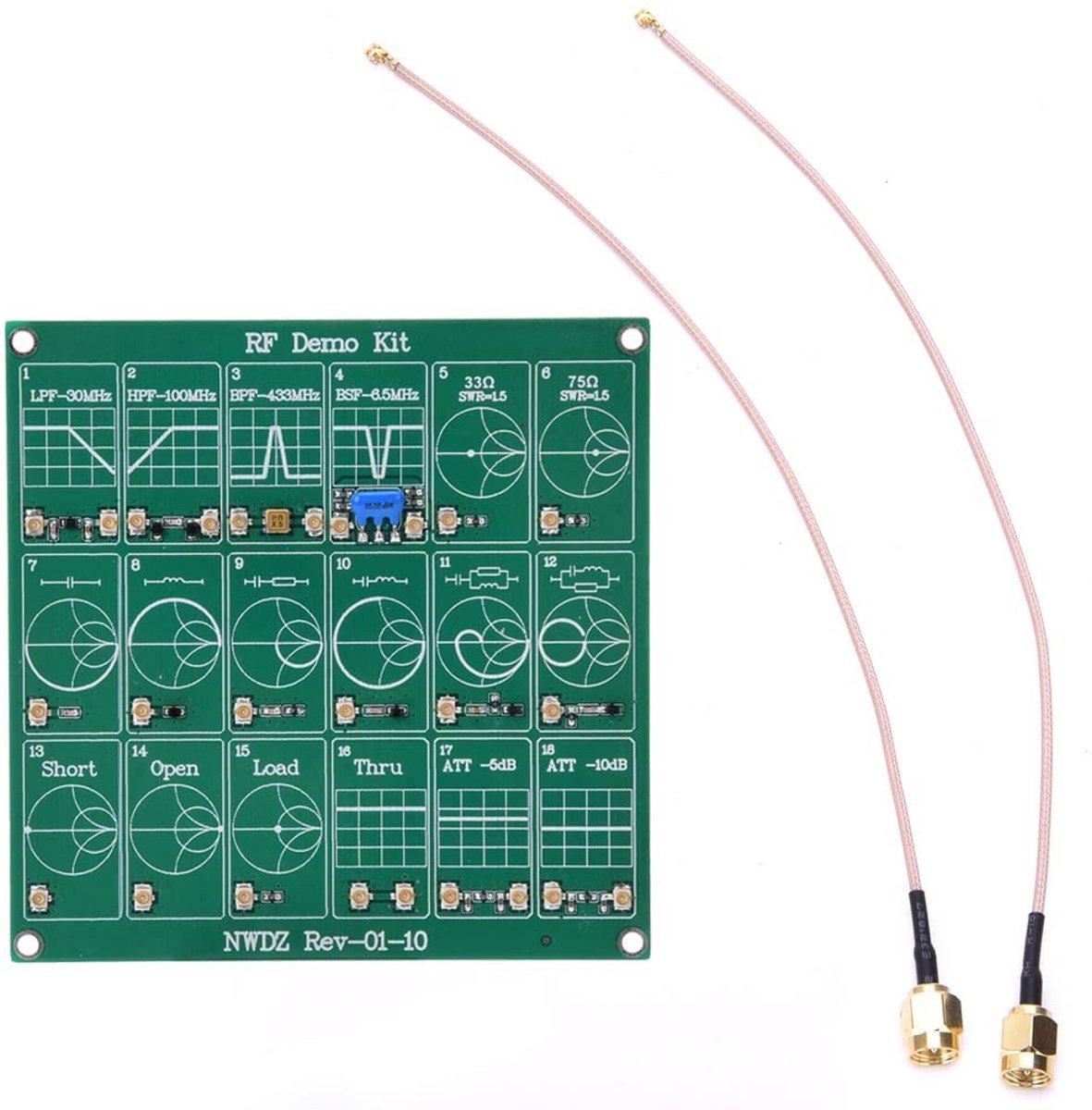 Allecto - RF Test Board - Frequentietestbord - Voor RF en antenne-analyse - 14,3 x 13,8 cm - Demo kalibratie voor NanoVNA - Geschikt voor hobbyiste..