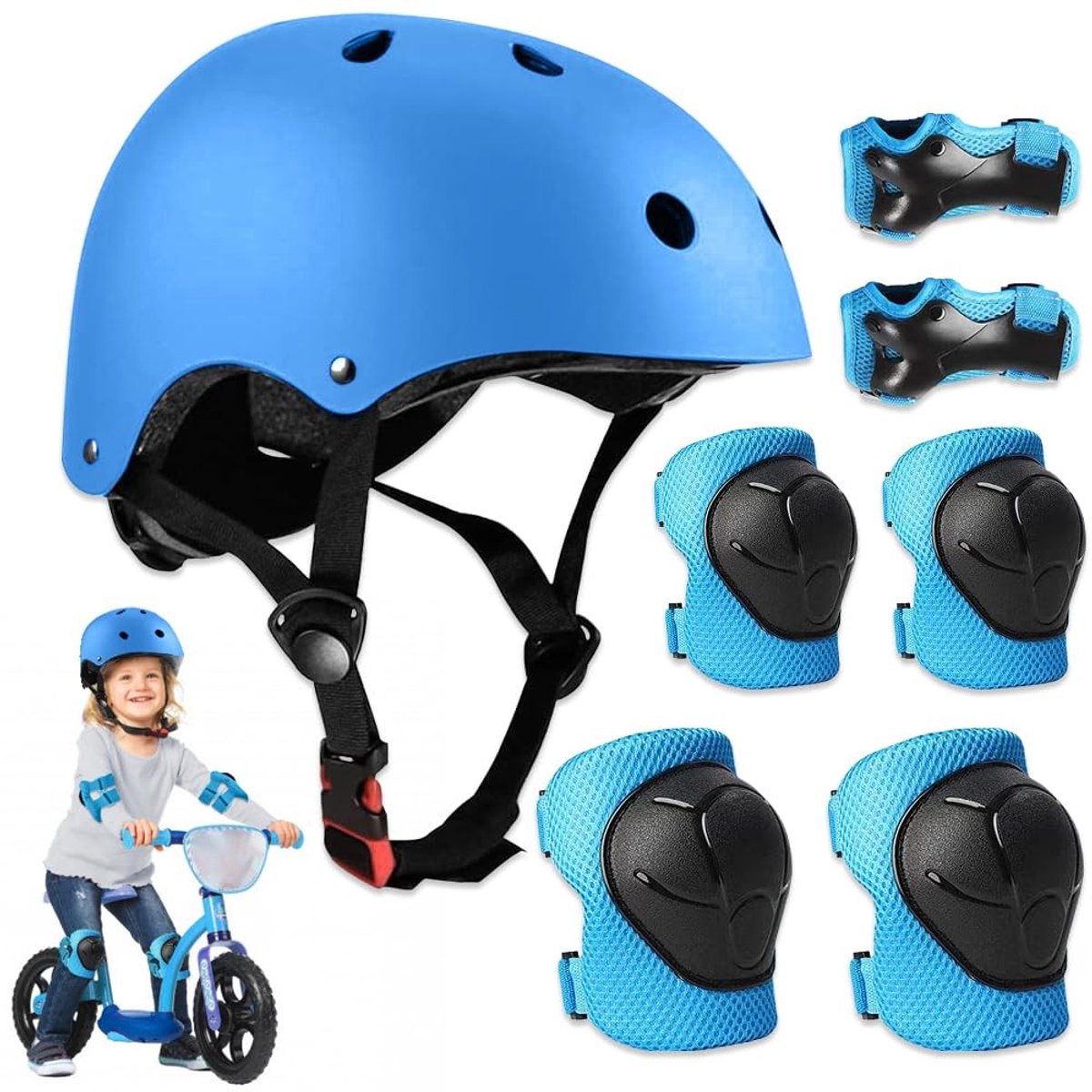 aladdien - Beschermset voor Kinderen - Knie-, Elleboog- en Polsbeschermers - Inclusief Helm - Veilig en Comfortabel - Geschikt voor Actieve Kinderen..