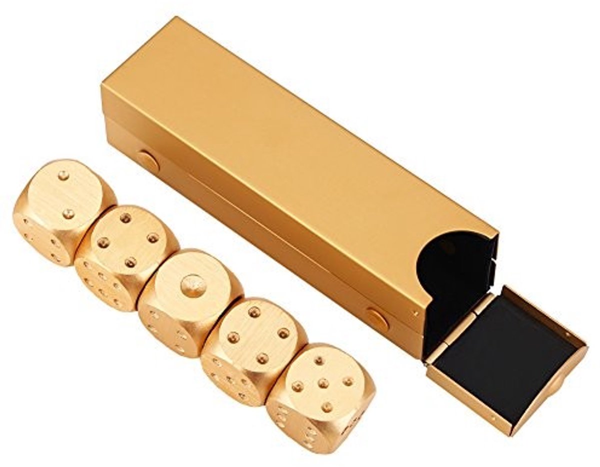 VGEBY1 Aluminium Dice Set met Opslagbox - Luxe Gouden Dobbelstenen voor Tafelspellen