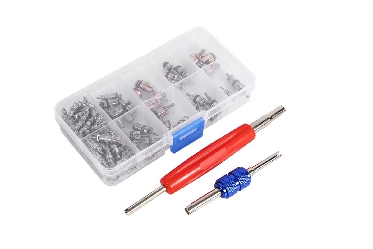 A/C Schrader Ventiel Tool en 102 Stuks Ventil Kern Set voor Auto Airconditioning