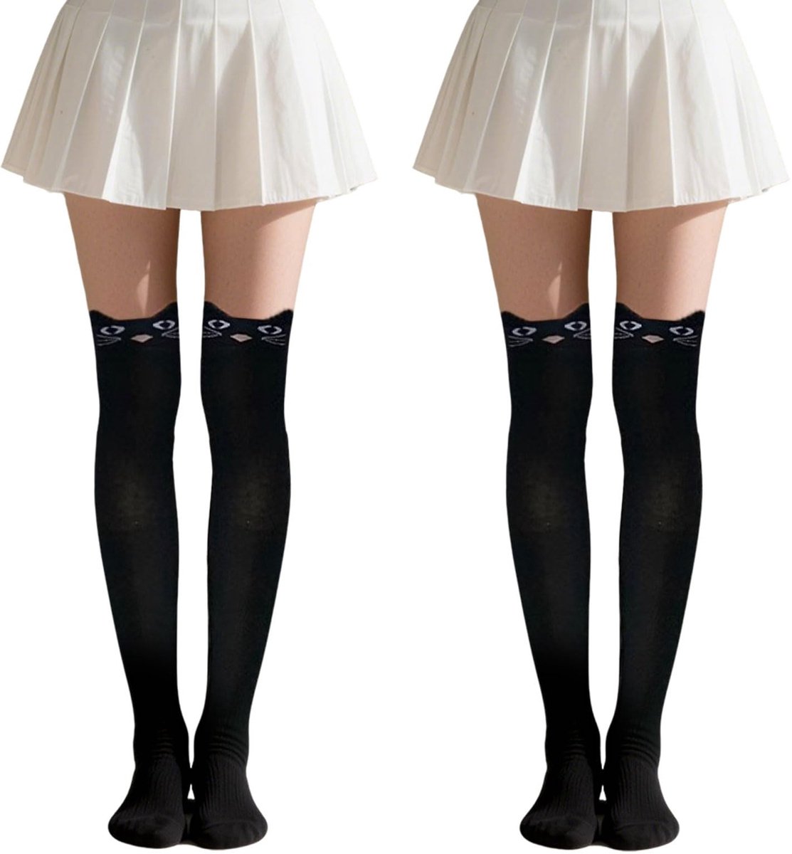 Allecto - Lange Overknee Kousen - Damesmode - Zwart - Cartoonprint - Comfortabel en trendy - Perfect voor feestjes - Ideaal voor elke gelegenheid