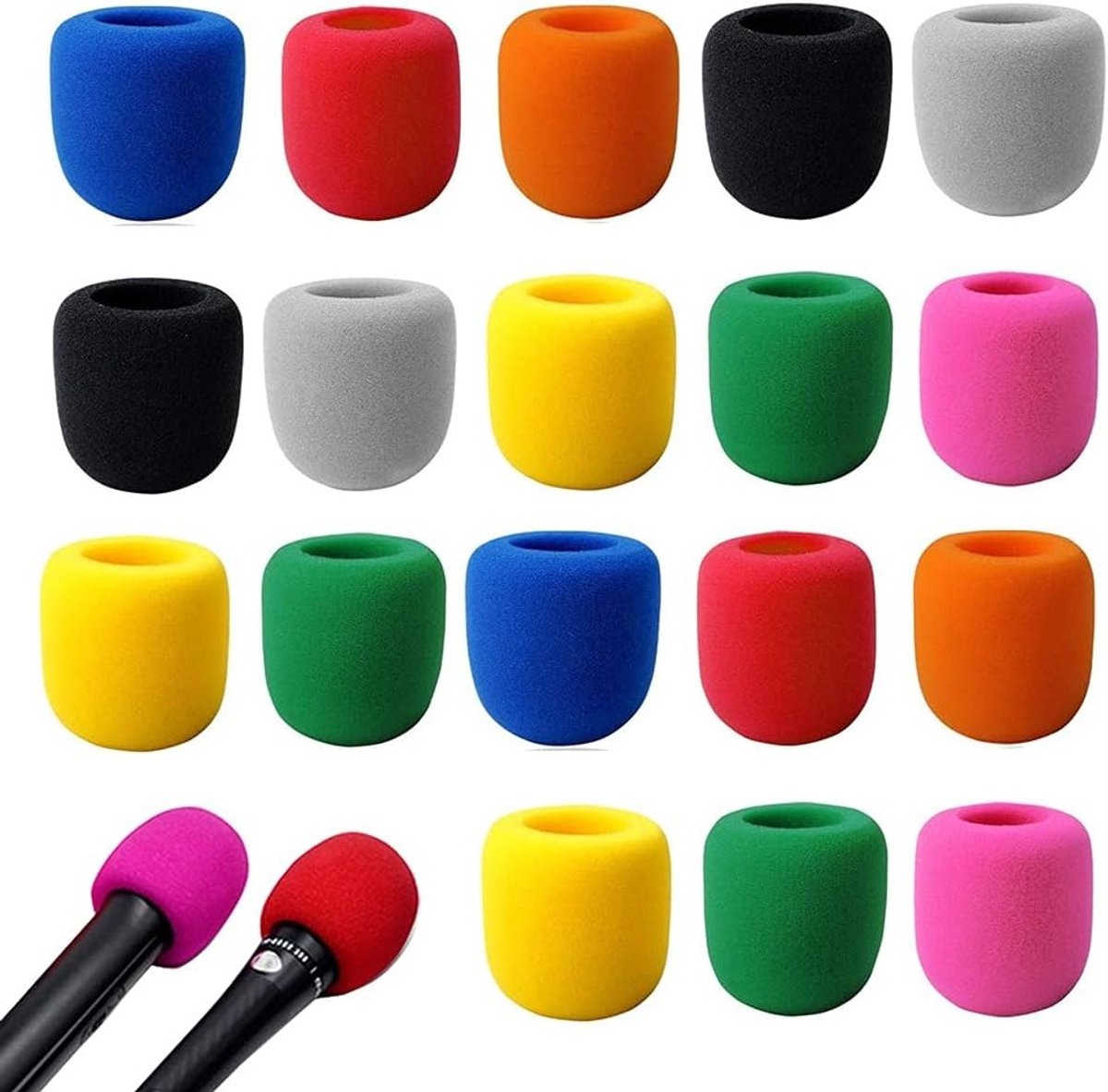 20 stuks microfoon covers in diverse kleuren, zacht foam voor windbescherming