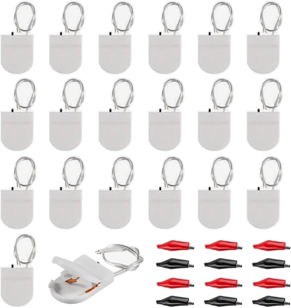 20 Stuks CR2032 Batterijhouder met Aan/Uit Schakelaar en Krokodillenclips voor LED-toepassingen, Geschikt voor Knopcelbatterijen