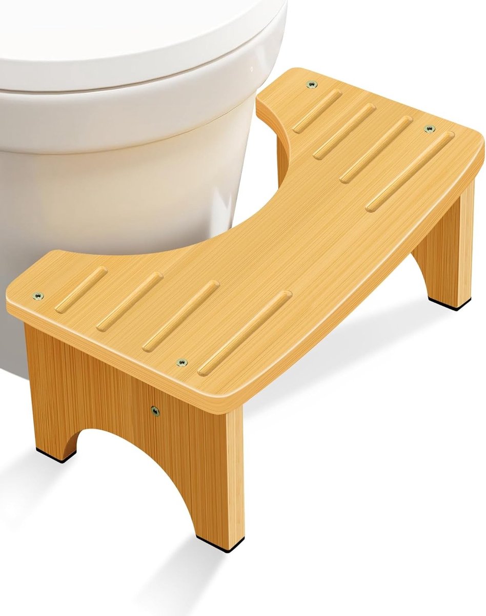 Fysiologische Bamboe Toiletkruk - Houten Toiletverhoger voor Comfort en Ondersteuning - 35 Graden C-vormige Kruk voor Gezond Gebruik