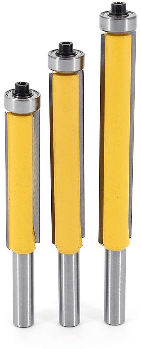 Set van 3 Stuks 8mm Schacht Houtbewerkingsfrezen voor Precisie Snijden en Template Bewerking