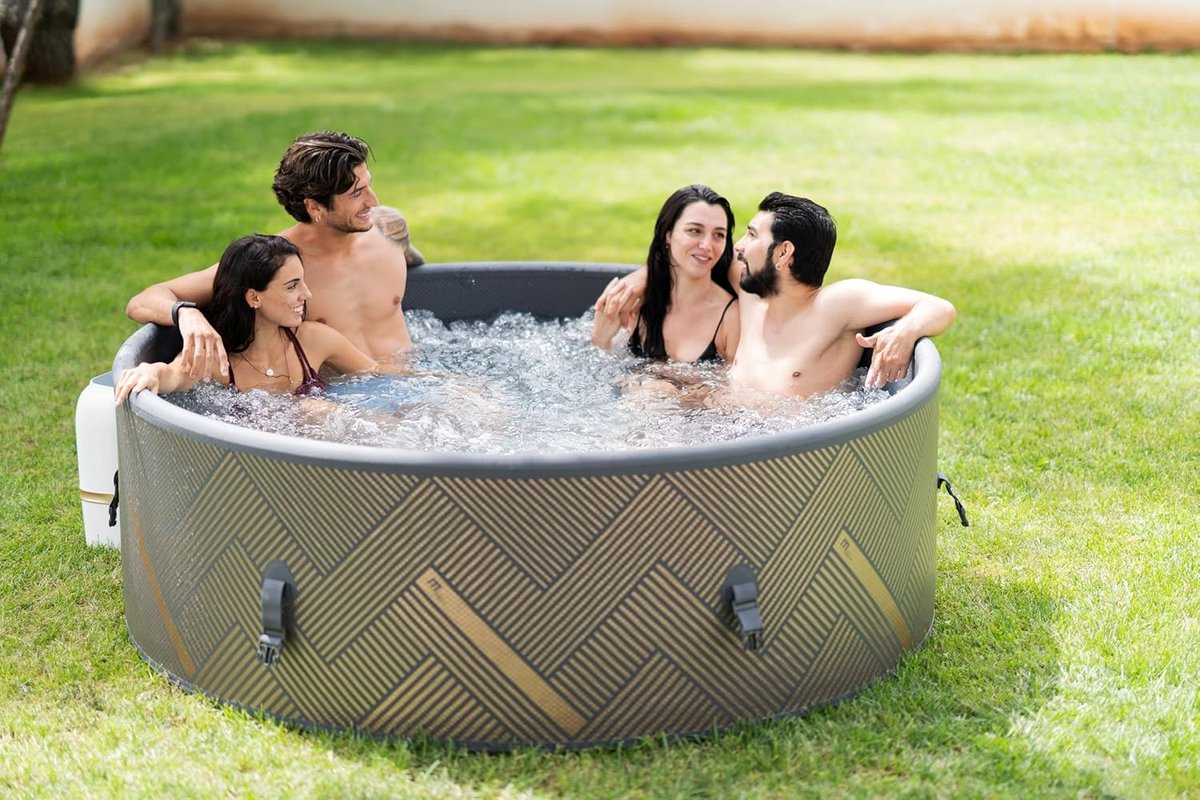 Opblaasbare jacuzzi / whirlpool spa 8 personen 192 x 192 x 65 cm – 144 massagejets – PTC-verwarming tot 42°C – UVC+ waterdesinfectie – antivorst systeem – Rhino Tech 6-laags PVC – app & LCD bediening – HomebyNicole