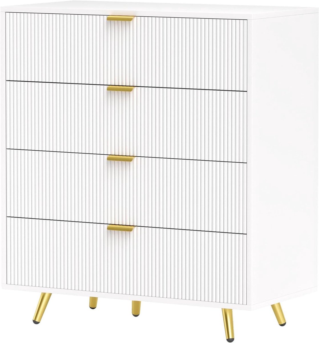 Slaapkamercommode 4 laden - Opbergkast dressoir - Kleding opbergen - Gecanneleerde panelen - 80x40x90cm - Wit