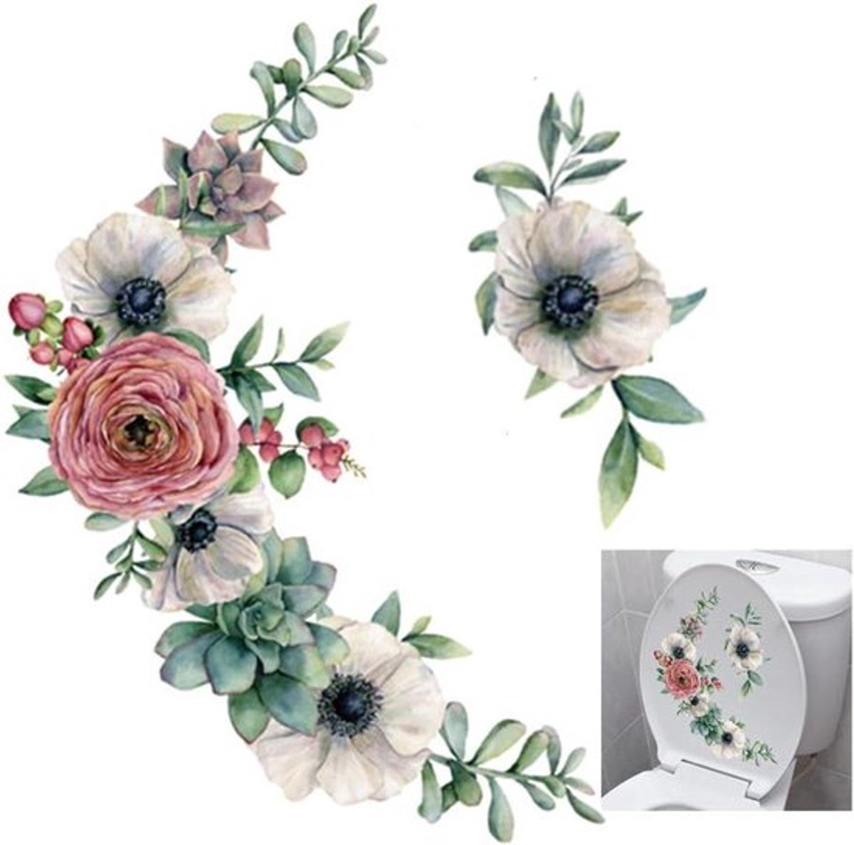 Zelfklevende deursticker voor badkamer en toilet - Bloemenrank design - Decoratieve muurst
